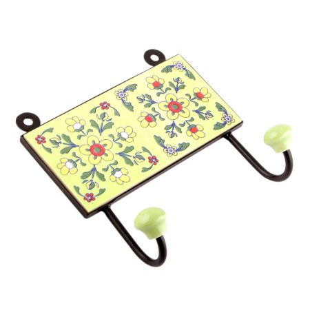 Yellow Ceramic Floral Tiles Hooks